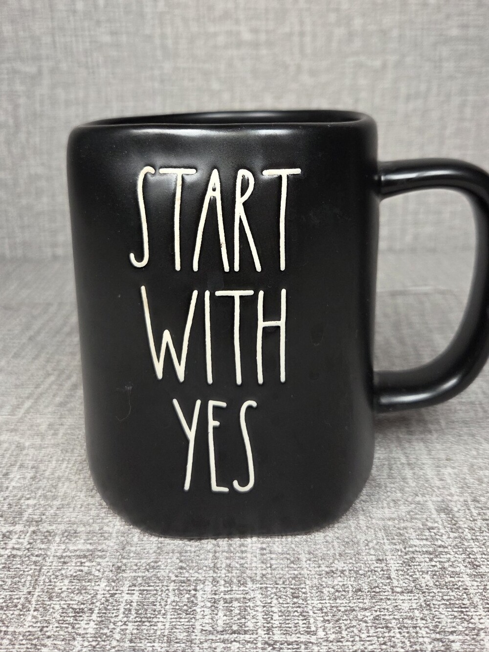 Rae Dunn Coffee Tea Mug Cup Artisan Collection Black - START WITH YES